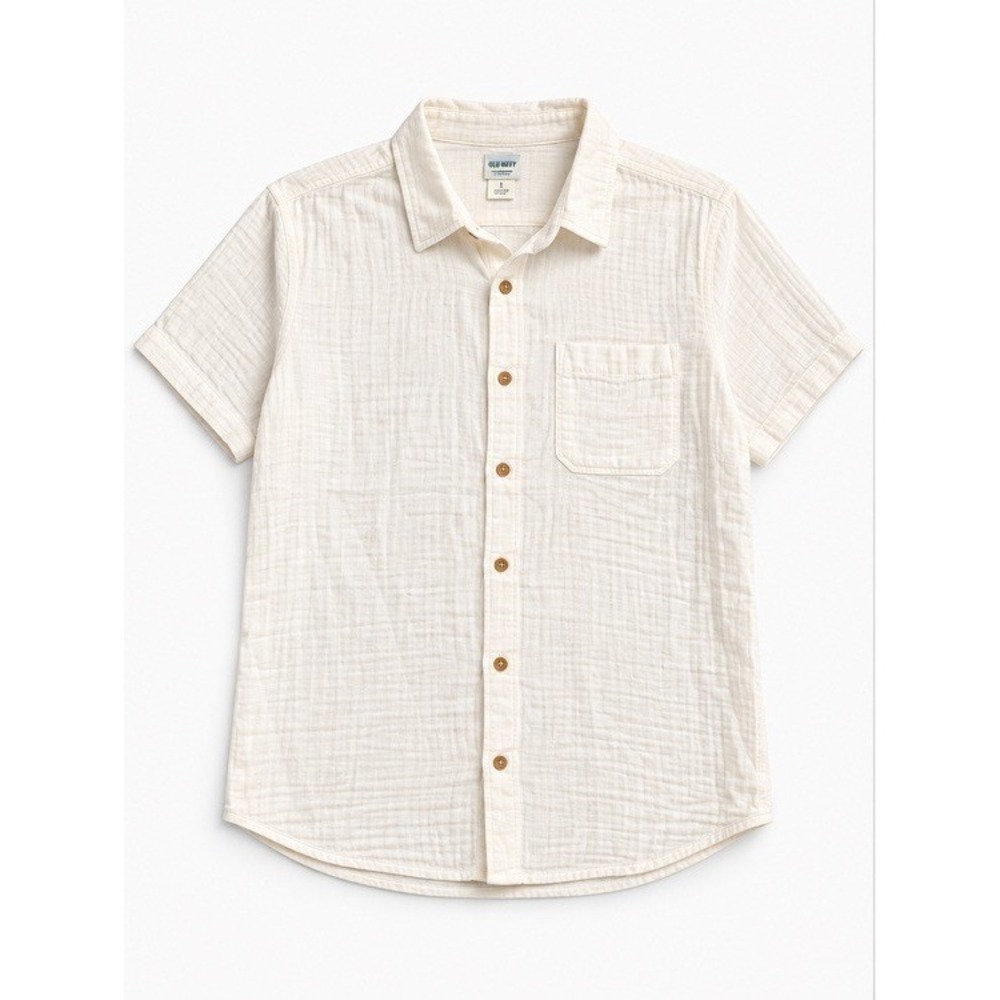 Old Navy Womens Crinkle Gauze Button Down Shirt Size M Cream Short Sleeve NWOT
